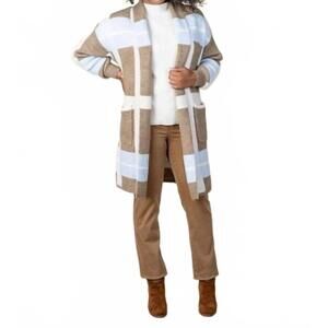 NEW FUNSPORT chunky plaid long cardigan in chestnut blue